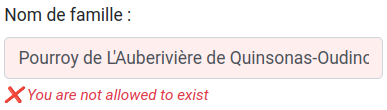 Illustration d’un champ de formulaire « Nom de famille » insultant son utilisateur⋅ice